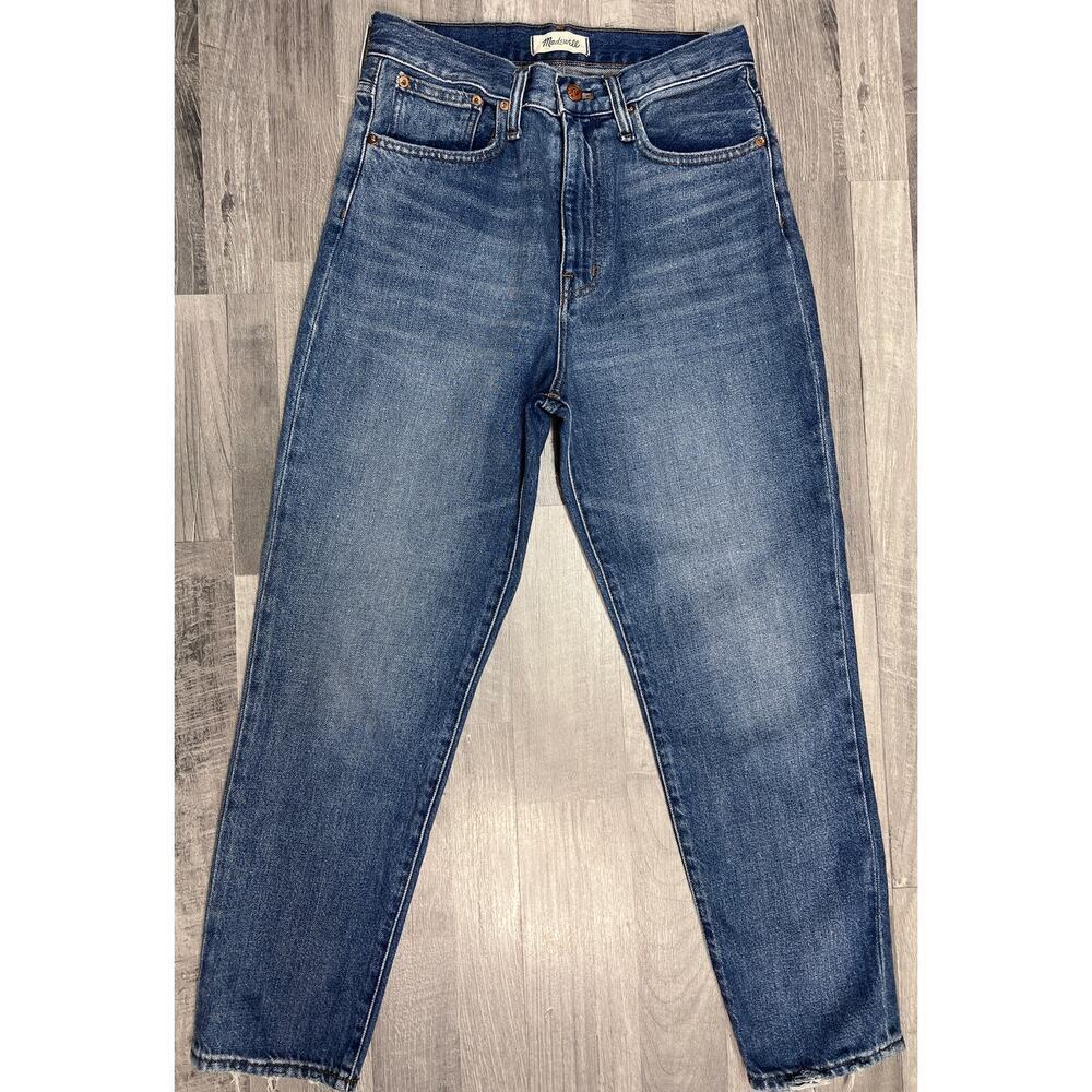 Madewell The Momjean High Rise Straight Leg Jeans Size 27 Medium Wash Frayed Hem
